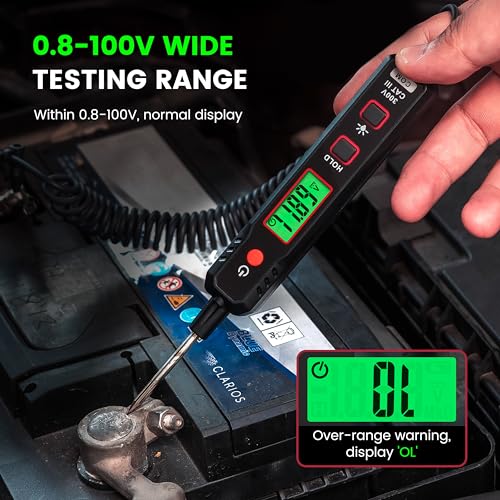 KAIWEETS 0.8V-100V DC Smart Automotive Test Light, Buzzer Circuit Tester with Sharp Probe, Bidirectional Voltage Tester with Flashlight, Electric Test Pen for Car Battery Polarity Continuity Fuses - Image 3