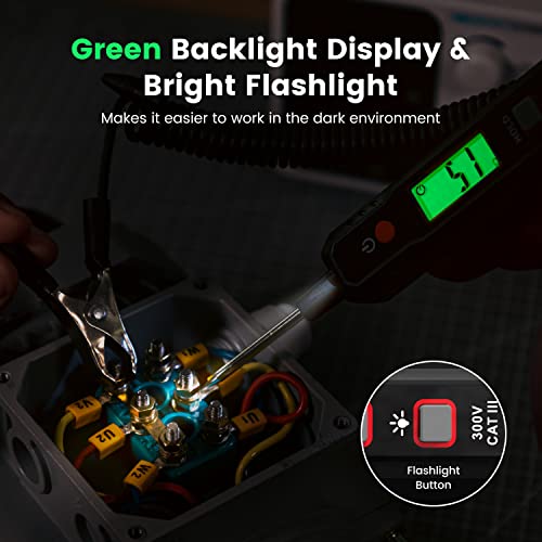 KAIWEETS 0.8V-100V DC Smart Automotive Test Light, Buzzer Circuit Tester with Sharp Probe, Bidirectional Voltage Tester with Flashlight, Electric Test Pen for Car Battery Polarity Continuity Fuses - Image 5