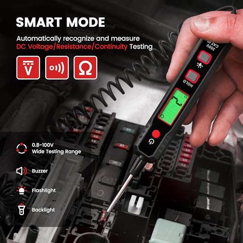 KAIWEETS 0.8V-100V DC Smart Automotive Test Light, Buzzer Circuit Tester with Sharp Probe, Bidirectional Voltage Tester with Flashlight, Electric Test Pen for Car Battery Polarity Continuity Fuses - Image 2