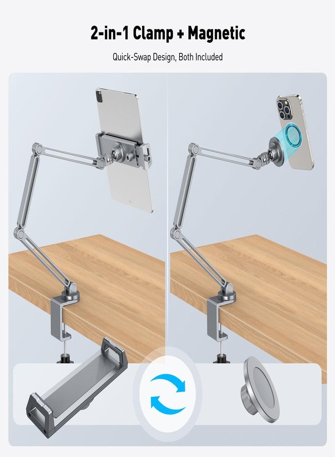 AboveTEK 2-in-1 iPad Stand for Desk, Aluminum iPad Holder Arm with Clamp & Magnetic Ring Head, 360° Adjustable Tablet Stand Holder, Bed Clamp Mount for 4.7"-13" iPads Air/Pro/Mini, Galaxy Tab & Phones - Image 3