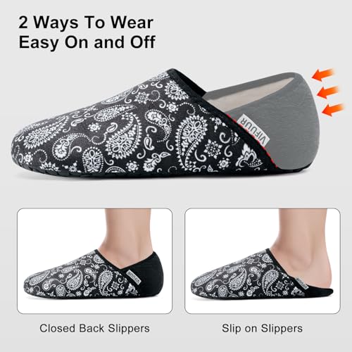 VIFUUR House Slippers for Women Men Slip on Indoor Barefoot Slipper Socks Fuzzy Cozy Sock Shoes for Home Bedroom Travel Black Cashew3839 - Image 3