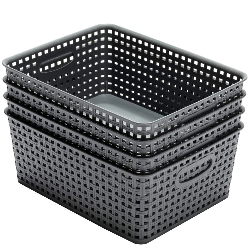 Eslite Plastic Storage Baskets for Organizing,11"X8.5"X4.7",Pack of 4 (Grey) - Image 4