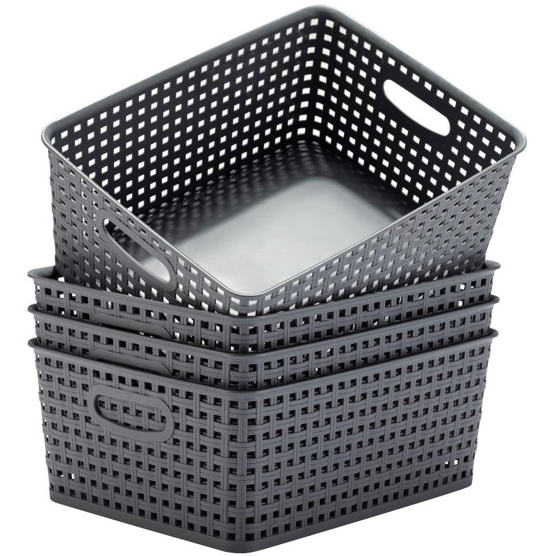 Eslite Plastic Storage Baskets for Organizing,11"X8.5"X4.7",Pack of 4 (Grey) - Image 1