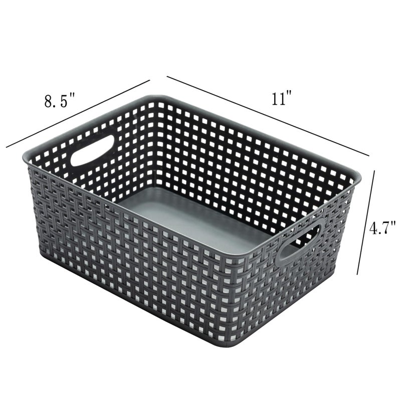 Eslite Plastic Storage Baskets for Organizing,11"X8.5"X4.7",Pack of 4 (Grey) - Image 3