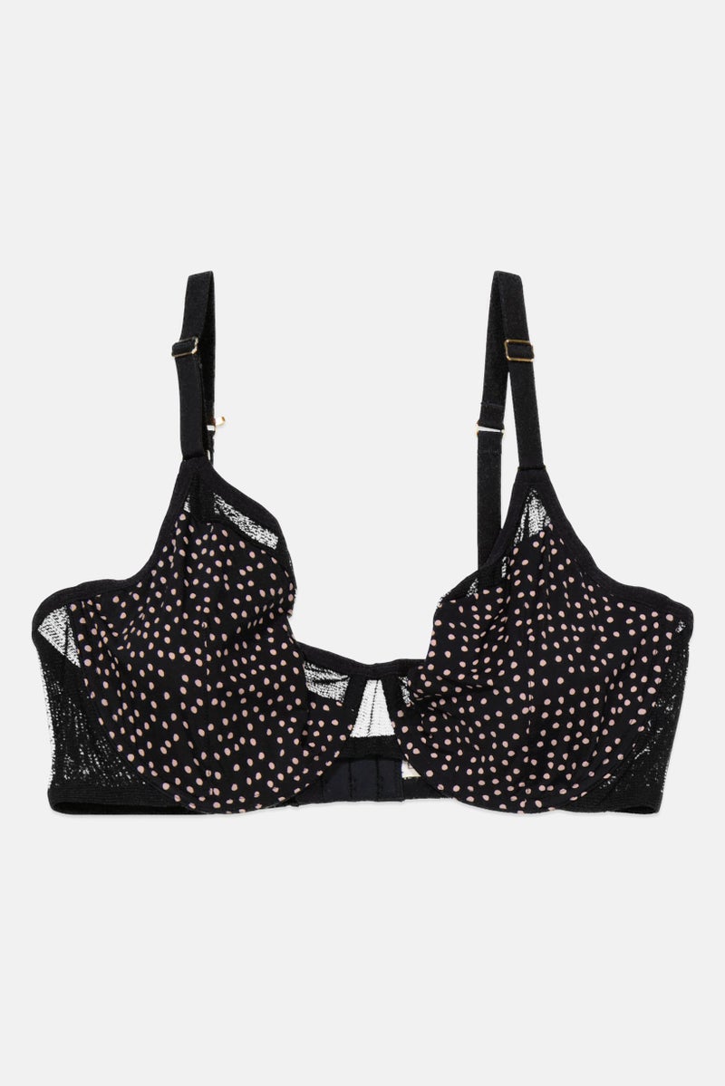 Lively Women Allover Printed Non Padded Underwired Bra, Black - Image 1