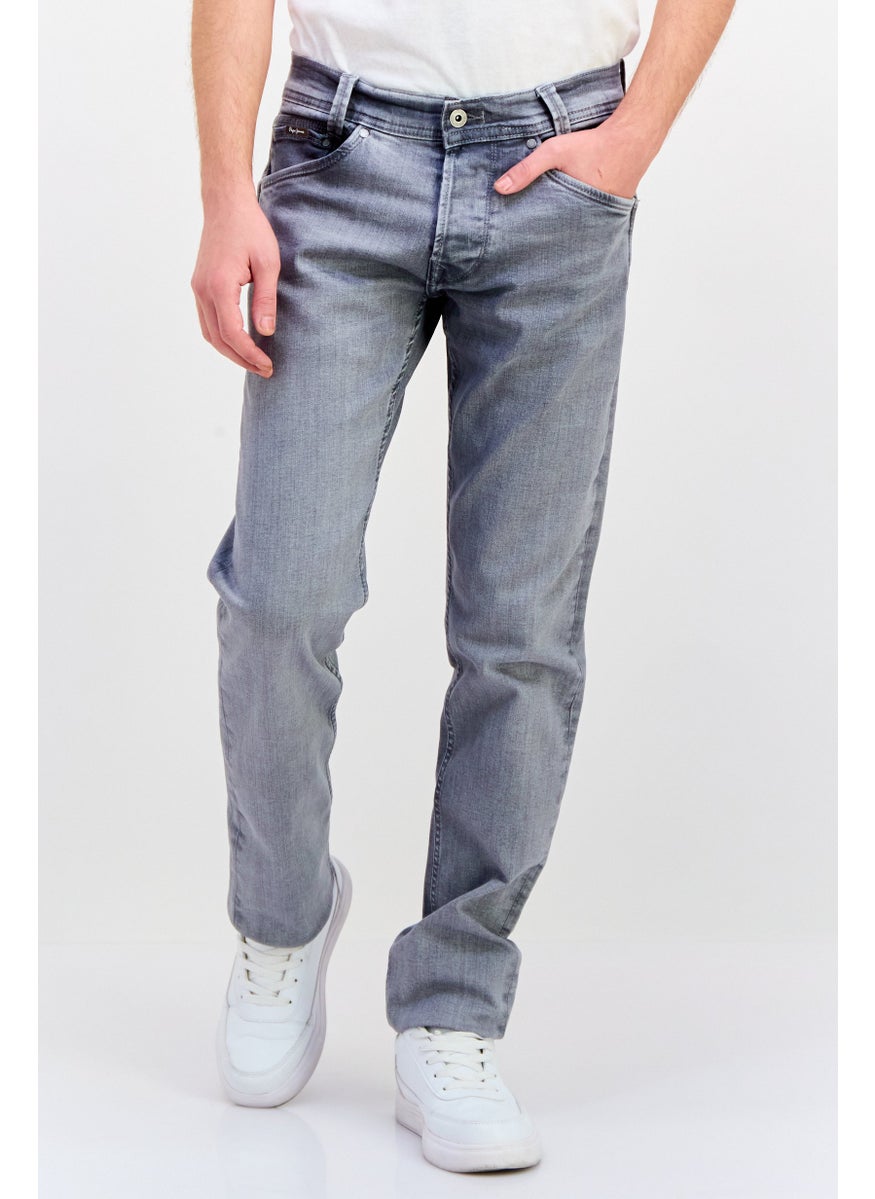 Pepe Jeans Men Regular Fit Washed Stretchable Jeans, Grey  - Image 1