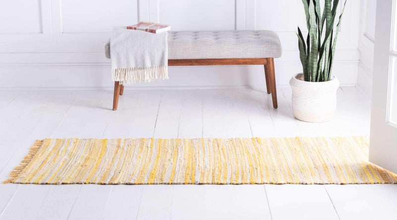 Unique Loom Chindi Cotton Collection Soft Hand Woven Natural Fiber Striped Area Rug, 2 ft 7 in x 9 ft 10 in, Yellow/Ivory - Image 5