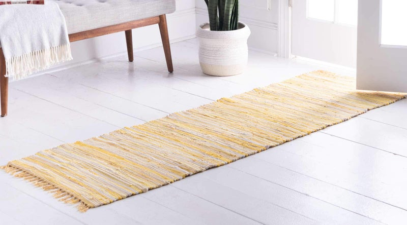Unique Loom Chindi Cotton Collection Soft Hand Woven Natural Fiber Striped Area Rug, 2 ft 7 in x 9 ft 10 in, Yellow/Ivory - Image 3