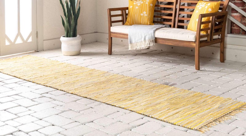 Unique Loom Chindi Cotton Collection Soft Hand Woven Natural Fiber Striped Area Rug, 2 ft 7 in x 9 ft 10 in, Yellow/Ivory - Image 2