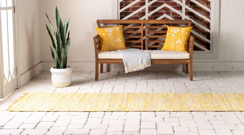 Unique Loom Chindi Cotton Collection Soft Hand Woven Natural Fiber Striped Area Rug, 2 ft 7 in x 9 ft 10 in, Yellow/Ivory - Image 4