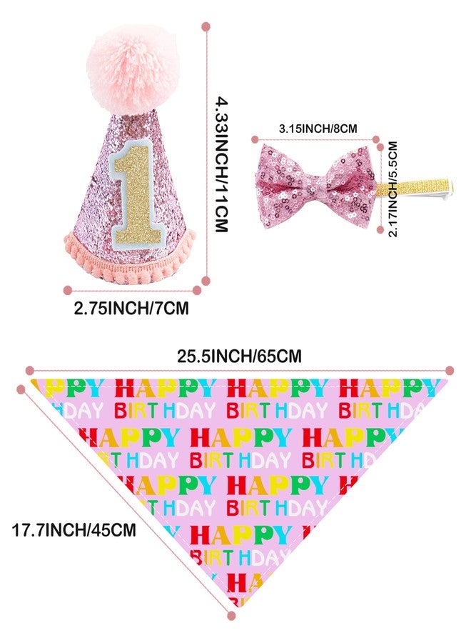 PET SHOW 3 Pack Dog 1st Birthday Hats and Bandana Bowtie Set for Small Dogs Girl Puppy Cats 1-Year-Old Photo Props Holiday Party Costume Grooming Accessories (Pink) - Image 2