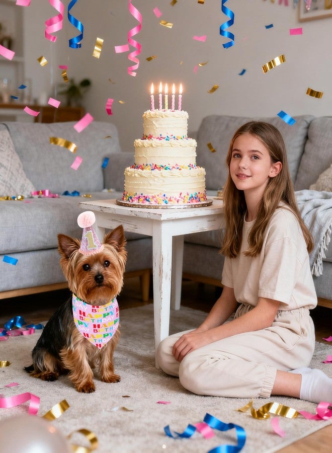 PET SHOW 3 Pack Dog 1st Birthday Hats and Bandana Bowtie Set for Small Dogs Girl Puppy Cats 1-Year-Old Photo Props Holiday Party Costume Grooming Accessories (Pink) - Image 5
