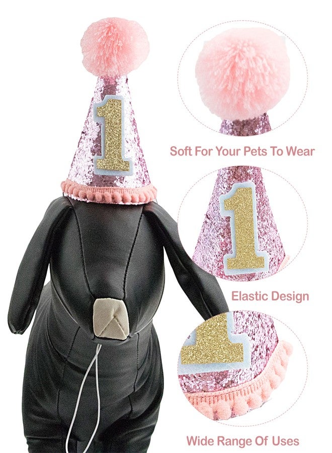 PET SHOW 3 Pack Dog 1st Birthday Hats and Bandana Bowtie Set for Small Dogs Girl Puppy Cats 1-Year-Old Photo Props Holiday Party Costume Grooming Accessories (Pink) - Image 3