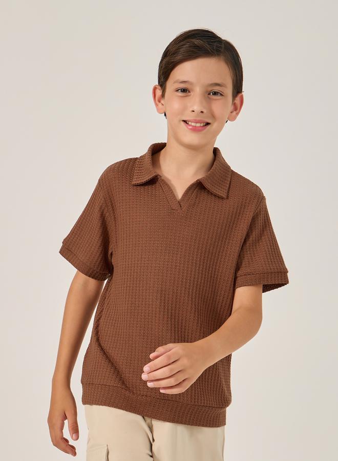 Styli Textured Polo Neck T-Shirt  - Image 1