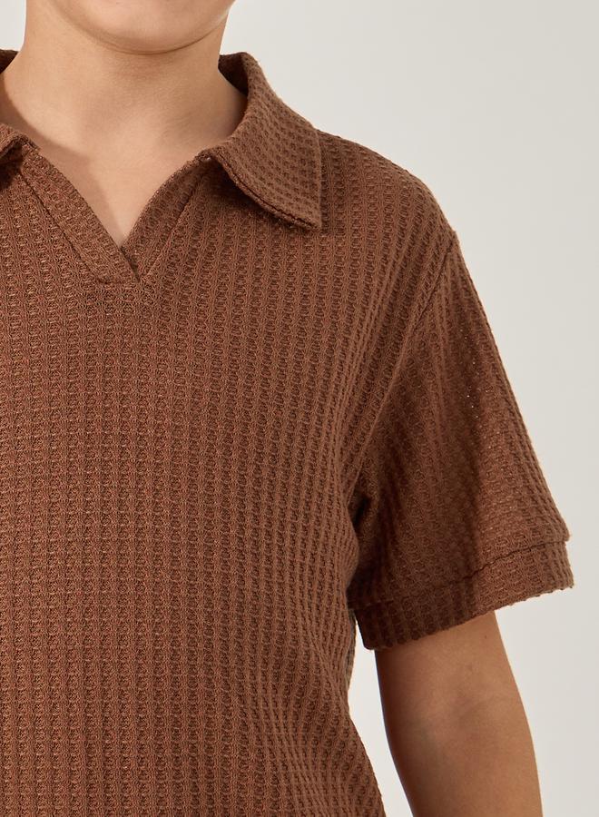 Styli Textured Polo Neck T-Shirt  - Image 3