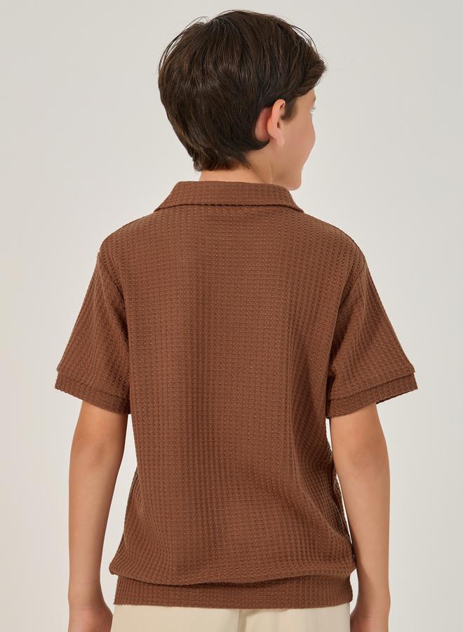 Styli Textured Polo Neck T-Shirt  - Image 4