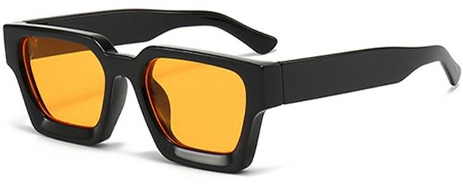 نظارات شمسية مربع رجعي للرجال النساء تريندي مستطيل ثخين إطار مكتنز ظلال سوداء موضة نظارات التسعينات (أسود برتقالي) - Image 1