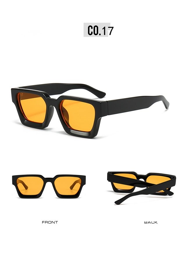 نظارات شمسية مربع رجعي للرجال النساء تريندي مستطيل ثخين إطار مكتنز ظلال سوداء موضة نظارات التسعينات (أسود برتقالي) - Image 2