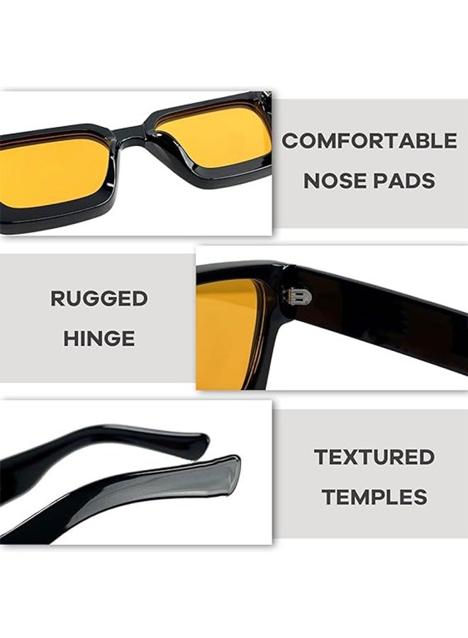 نظارات شمسية مربع رجعي للرجال النساء تريندي مستطيل ثخين إطار مكتنز ظلال سوداء موضة نظارات التسعينات (أسود برتقالي) - Image 3