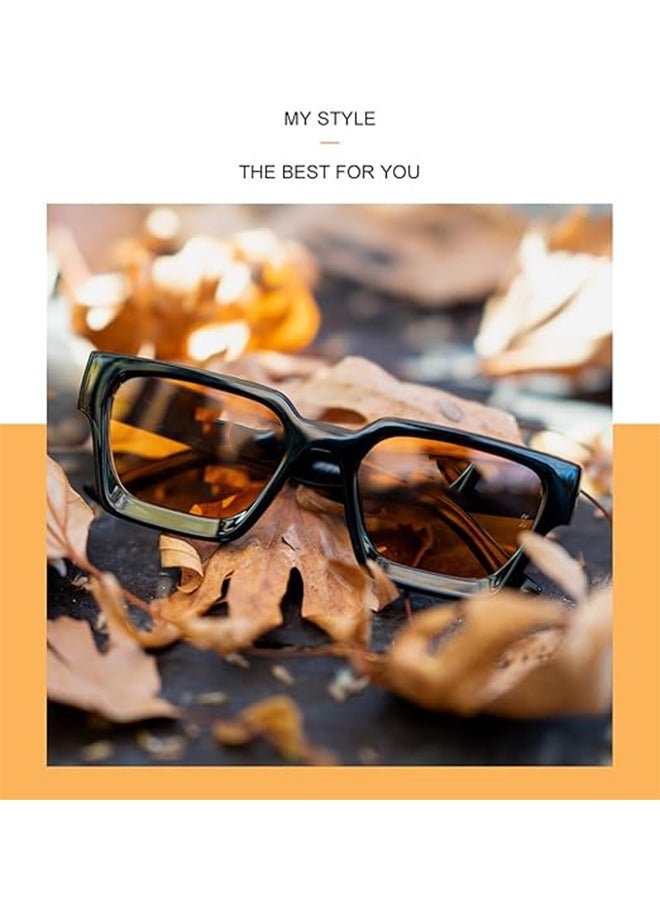 نظارات شمسية مربع رجعي للرجال النساء تريندي مستطيل ثخين إطار مكتنز ظلال سوداء موضة نظارات التسعينات (أسود برتقالي) - Image 5