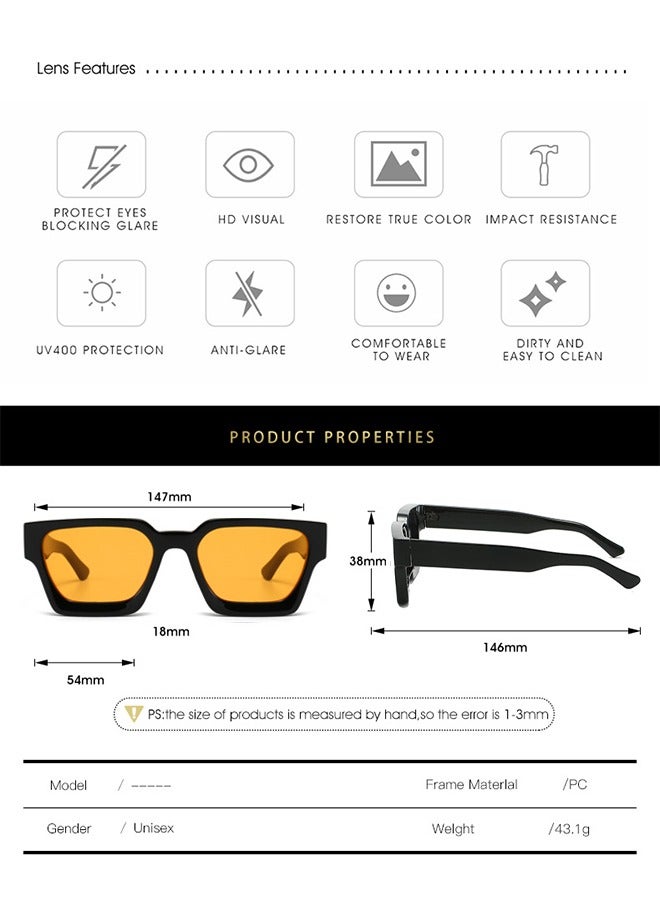 نظارات شمسية مربع رجعي للرجال النساء تريندي مستطيل ثخين إطار مكتنز ظلال سوداء موضة نظارات التسعينات (أسود برتقالي) - Image 4