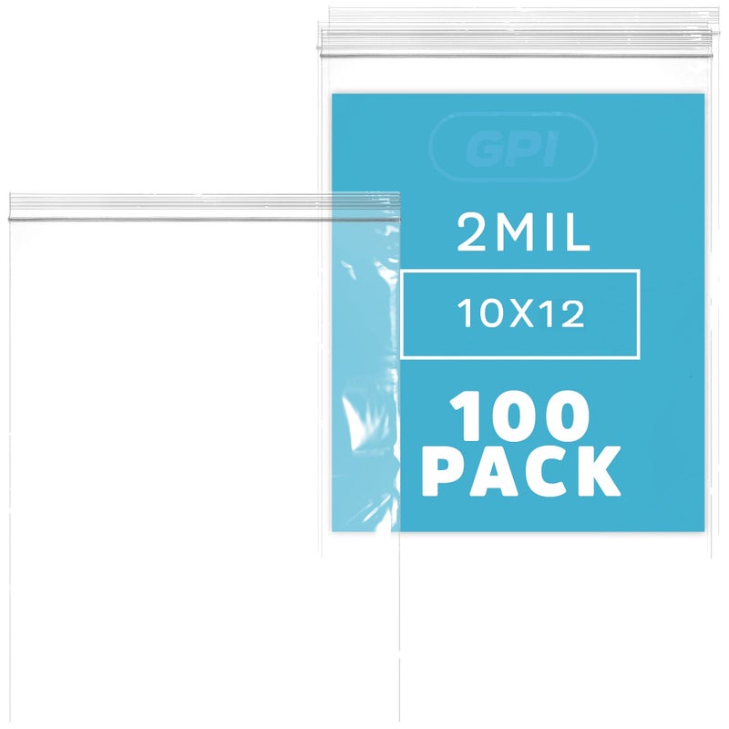 GPI PACK Of 100 , 10"x12" 1 GALLON, CLEAR PLASTIC RECLOSABLE ZIP BAGS,2 mil Thick Poly Baggies With Resealable Zip Top Lock For food, jewelry, medical, and household & office supplies.
