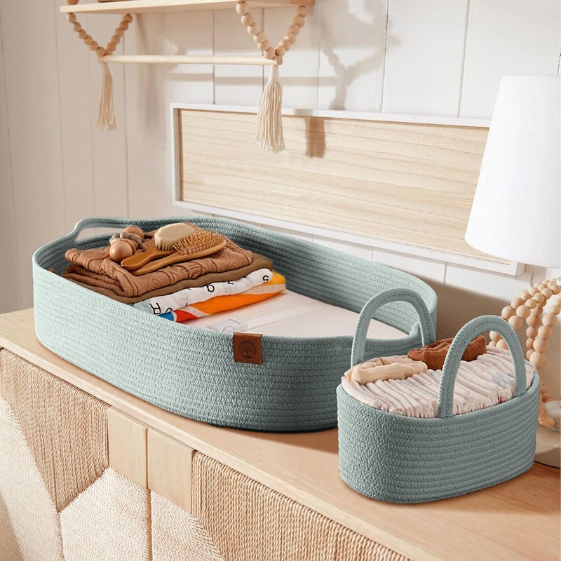 JJOO J&Joo Baby Changing Basket with Dual-Cover & Rope Diaper Caddy, Portable, Foldable Changing Pad for Dresser, Changing Table Topper, Living Room Changing Pad - Image 2