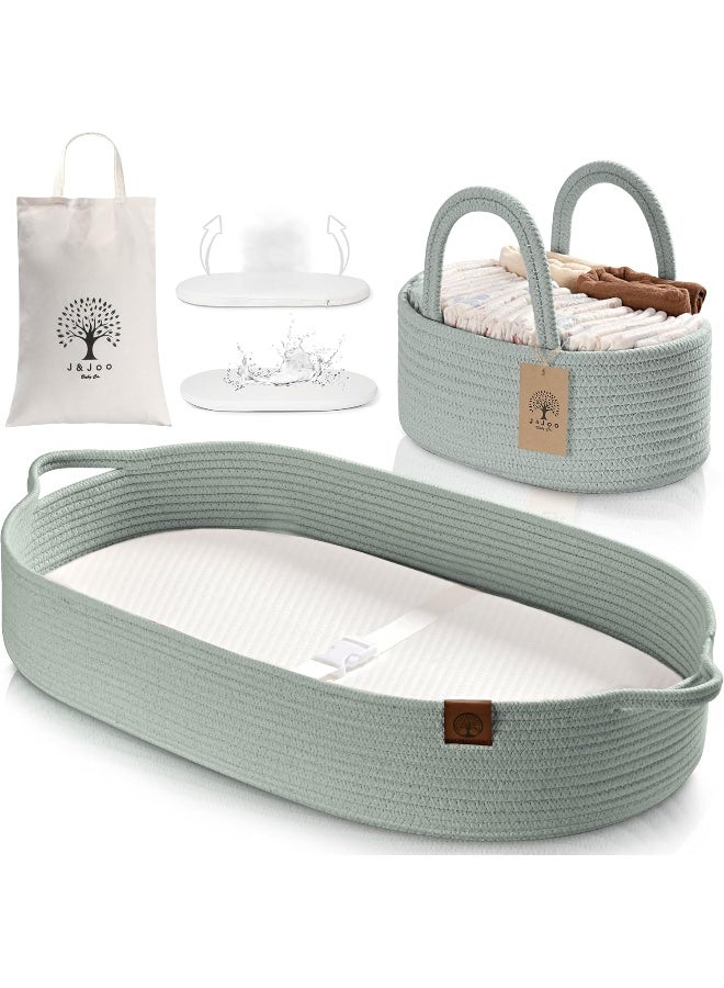 JJOO J&Joo Baby Changing Basket with Dual-Cover & Rope Diaper Caddy, Portable, Foldable Changing Pad for Dresser, Changing Table Topper, Living Room Changing Pad - Image 1