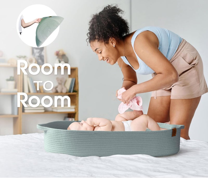 JJOO J&Joo Baby Changing Basket with Dual-Cover & Rope Diaper Caddy, Portable, Foldable Changing Pad for Dresser, Changing Table Topper, Living Room Changing Pad - Image 5