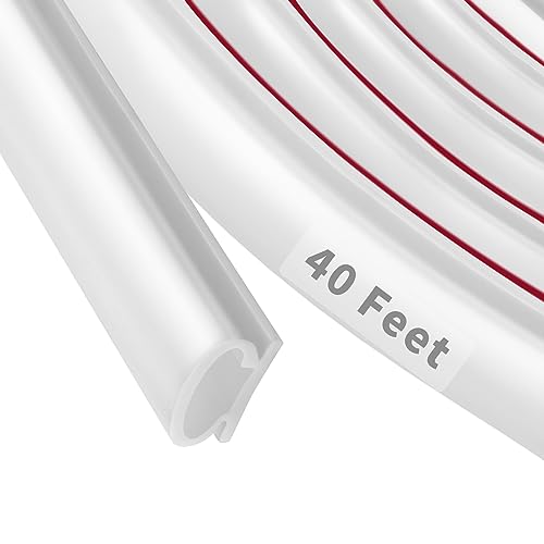 Fingwerk 40 Feet Rubber Weather Stripping Door Seal Strip, Self-Adhesive Backing D-Shape Door Weatherstripping for Door Frame Insulation Large Gap, Easy Cut to Size(White) - Image 1