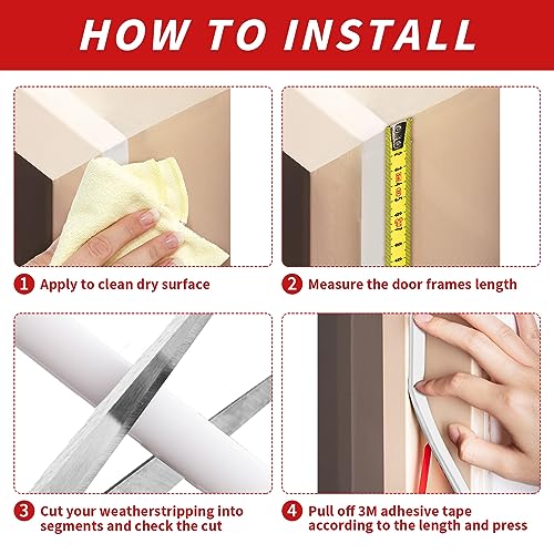 Fingwerk 40 Feet Rubber Weather Stripping Door Seal Strip, Self-Adhesive Backing D-Shape Door Weatherstripping for Door Frame Insulation Large Gap, Easy Cut to Size(White) - Image 4