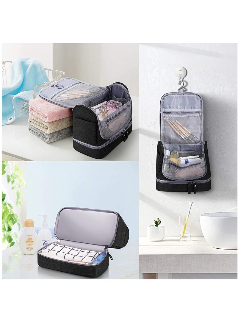 Hanging Travel Toiletry Bag,Large Makeup Bag Waterproof Cosmetic Organizer Kit,Travel Shaving Dopp Kit Organizer Bag,Portable Bathroom Shower Storage Bag for Women and Men-Black - Image 2