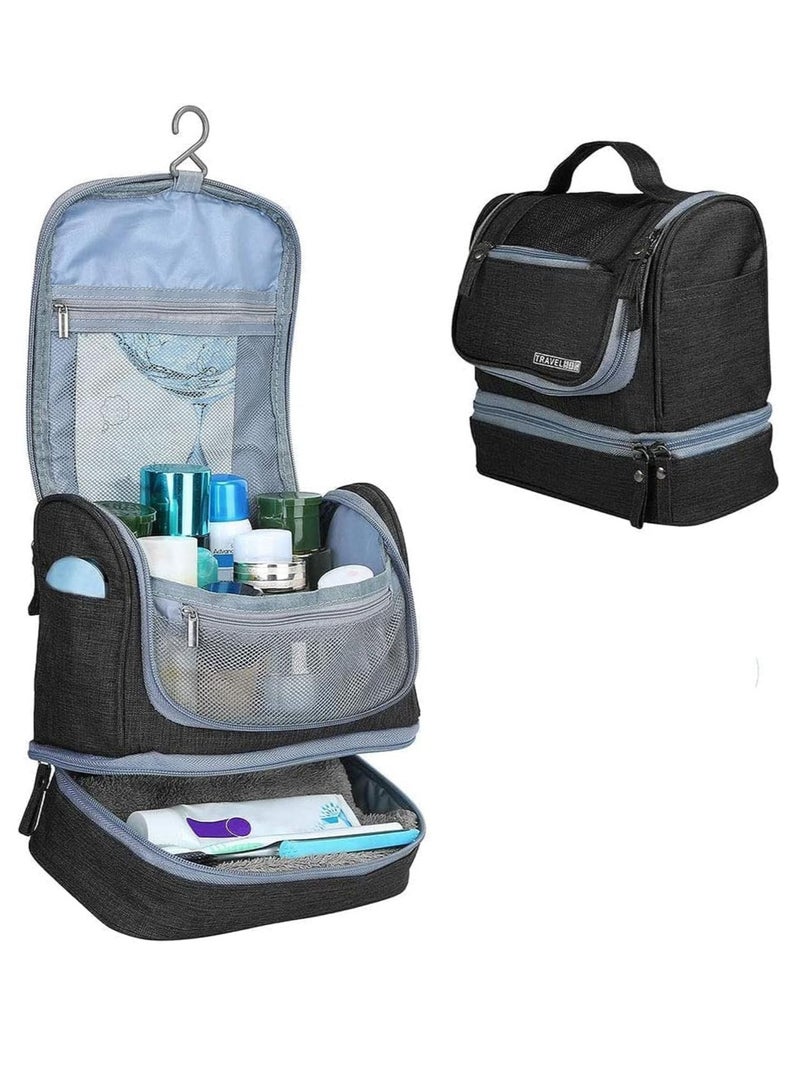 Hanging Travel Toiletry Bag,Large Makeup Bag Waterproof Cosmetic Organizer Kit,Travel Shaving Dopp Kit Organizer Bag,Portable Bathroom Shower Storage Bag for Women and Men-Black - Image 1