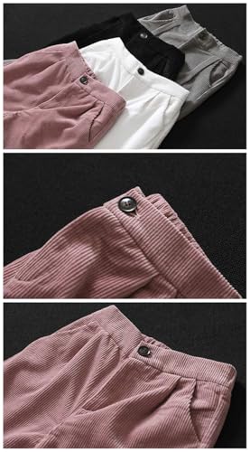 Minibee Women's Cropped Corduroy Pants Elastic Waist Retro Trouser with Pockets Brown - Image 2