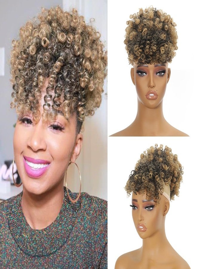 SuyiIRL Afro Puff Drawstring Ponytail with Curly Hair Clip in Bangs Short Natural Hair Curly Ponytail Extension for Women Ponytail - Image 1