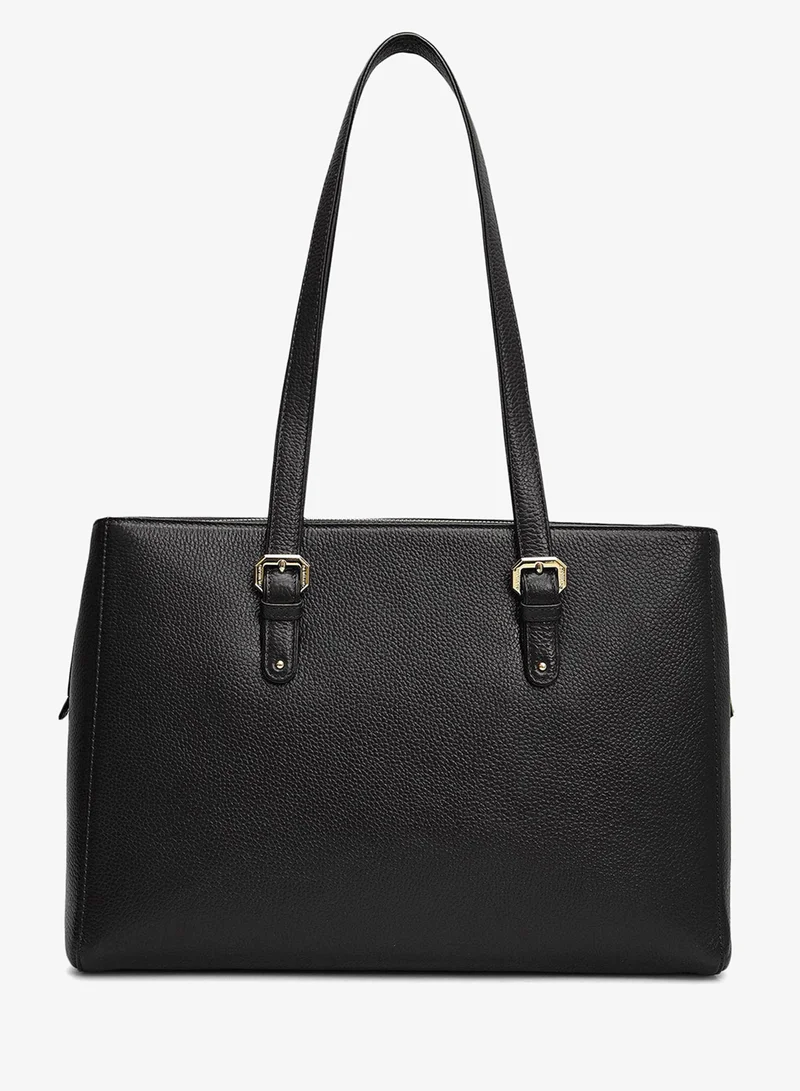Da Milano Black Medium Wax Leather Shoulder Bag - Black for Women | Best Price UAE