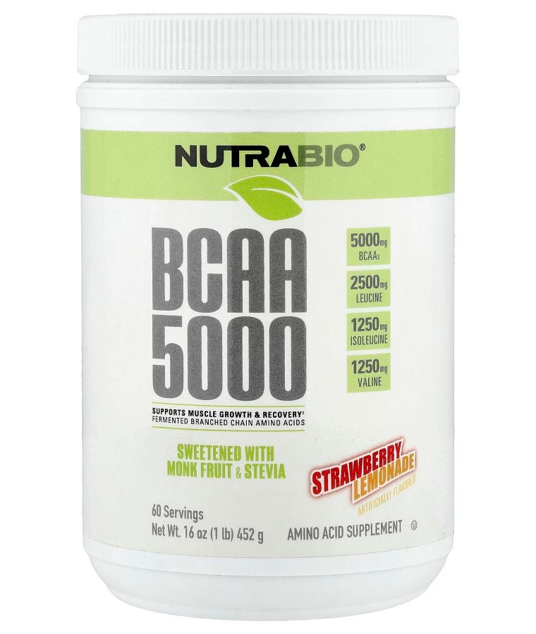 NutraBio BCAA 5000 Strawberry Lemonade 1 lb (452 g)
