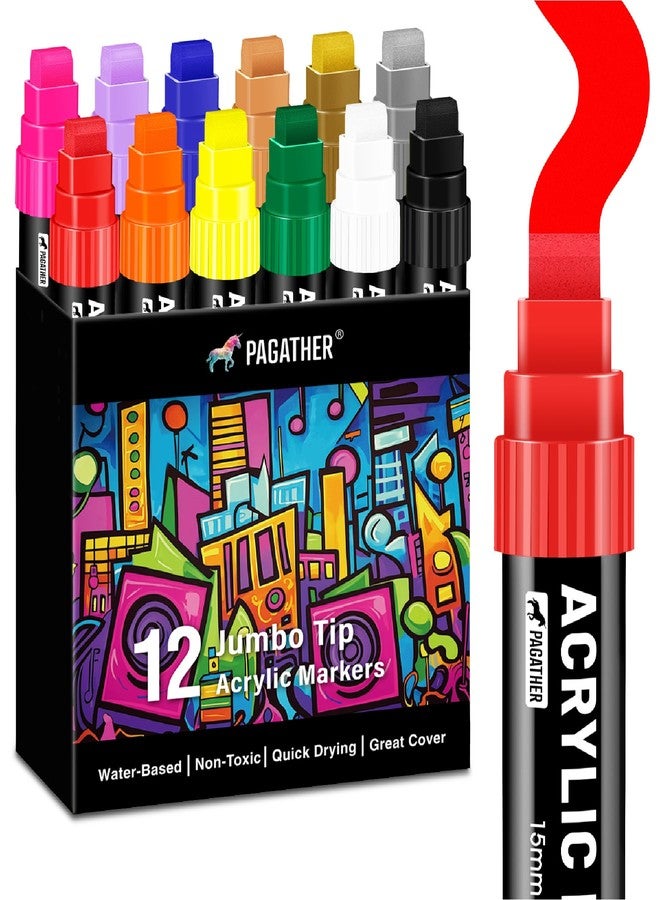 Pagather 12 Colors Acrylic Paint Markers, Single Tip Fine Point Pens for Stone, Wood, Calligraphy, Canvas, Ceramic, Metal, Glass, Rock Painting, DIY Crafts - Image 1