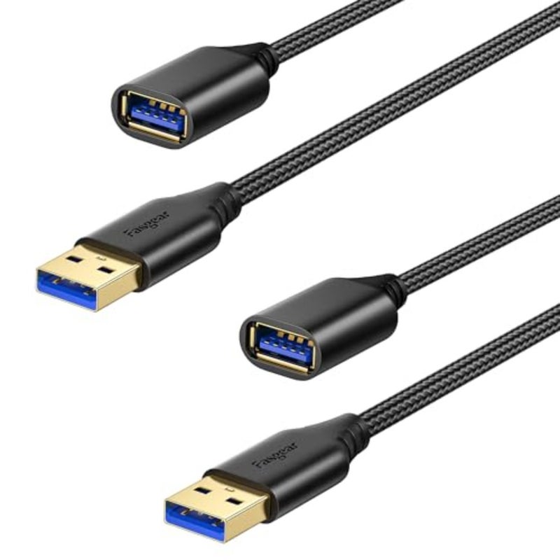 USB 3.0 Extension Cable 2 Pack 6ft/1.8m, A-Male to A-Female 5Gbps High-Speed For Data Sync Charging Nylon Braided USB Extender Cords Compatible For Camera/Printer/Webcam/PS5 - Image 1