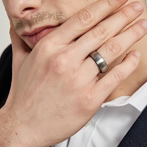 TRUMIUM 8mm Tungsten Carbide Wedding Ring Band for Him and Her Silver Blue Two Tone Brushed Comfort Fit Size 8.5 - Image 4