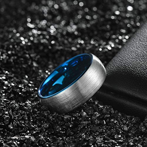 TRUMIUM 8mm Tungsten Carbide Wedding Ring Band for Him and Her Silver Blue Two Tone Brushed Comfort Fit Size 8.5 - Image 3