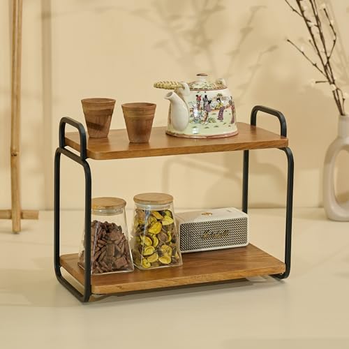 Brick Brown® Premium Stash 2-in-1 Wooden Multipurpose Tray & Organizer | Spice Rack | 2-Tier Kitchen Countertop | Cabinet Storage Shelf |Serving Tray | Detachable Shelf for Kitchen, Dining Table - Image 1