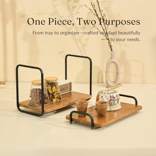 Brick Brown® Premium Stash 2-in-1 Wooden Multipurpose Tray & Organizer | Spice Rack | 2-Tier Kitchen Countertop | Cabinet Storage Shelf |Serving Tray | Detachable Shelf for Kitchen, Dining Table - Image 2