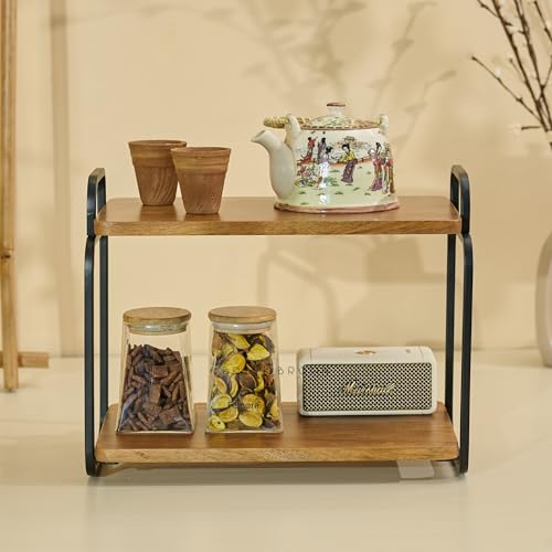 Brick Brown® Premium Stash 2-in-1 Wooden Multipurpose Tray & Organizer | Spice Rack | 2-Tier Kitchen Countertop | Cabinet Storage Shelf |Serving Tray | Detachable Shelf for Kitchen, Dining Table - Image 3
