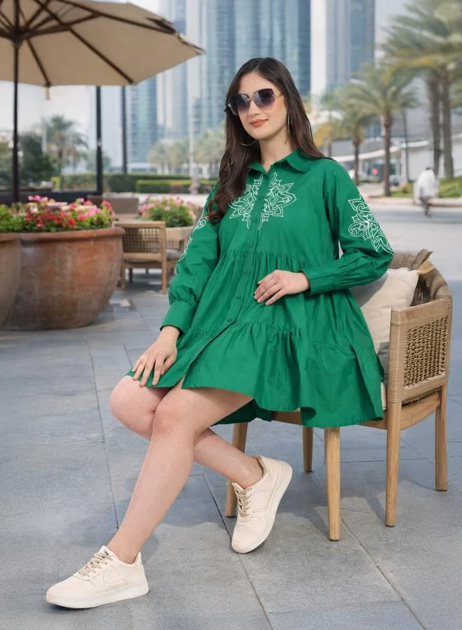 بيت الرائيلي فستان قصير قطن بتصميم بلوزة بلوبلين وأزرار