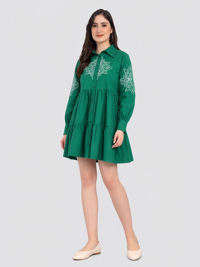 HOUSE OF RAELI Green Cotton Poplin Shirt Mini Dress - Image 5