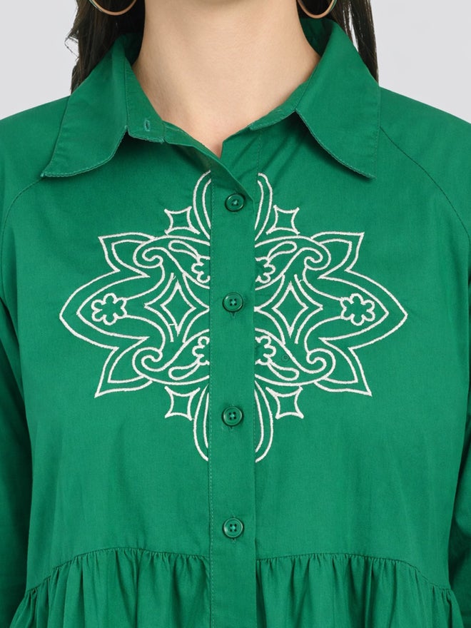 HOUSE OF RAELI Green Cotton Poplin Shirt Mini Dress - Image 3