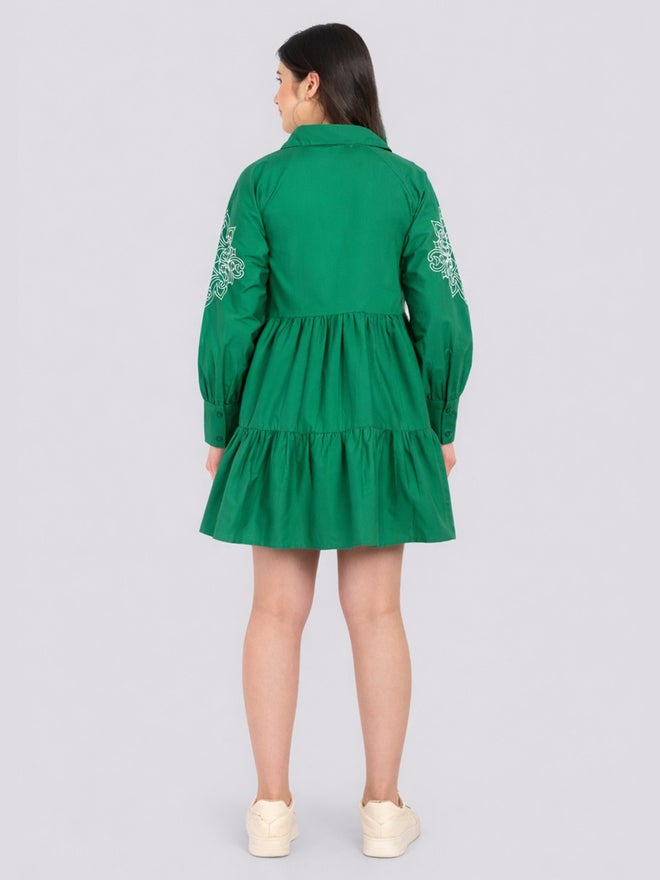 HOUSE OF RAELI Green Cotton Poplin Shirt Mini Dress - Image 4