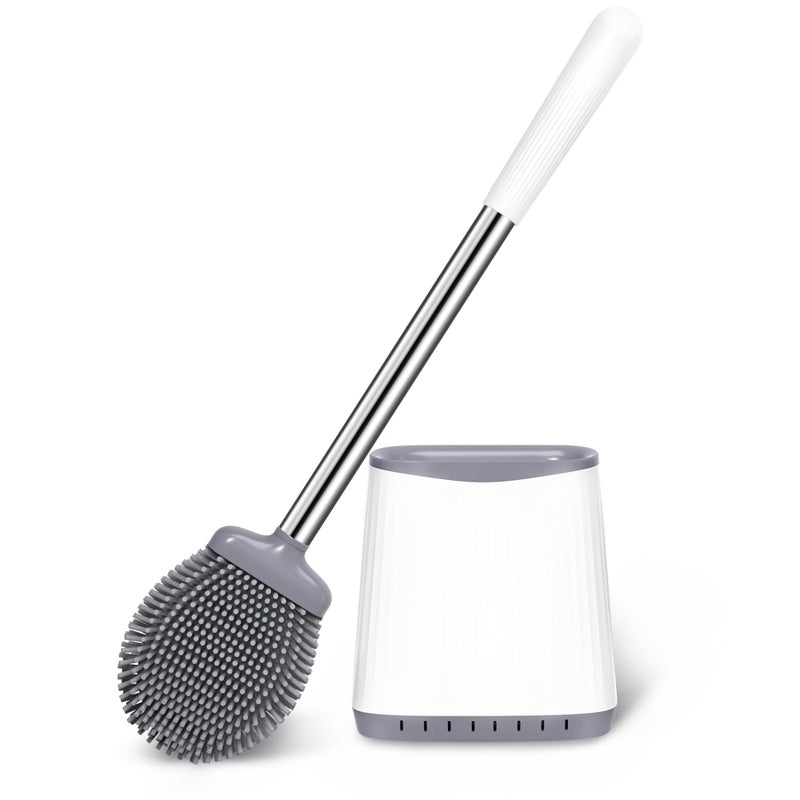 TRENTI Toilet Brush Silicone Toilet Brush and Holder Set Flexible Toilet Bowl Brush Head with Ventilated Holder Wall Mounted Compact Toilet Scrubber Set for Bathroom Cleaning 1 White - Image 2
