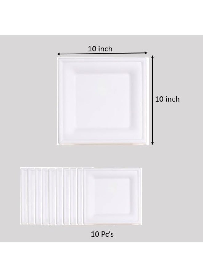 HOME CHOICE 10-Pieces Plates, 10 x 10 Size, Disposable Square Sugar Cane Plate - Image 2